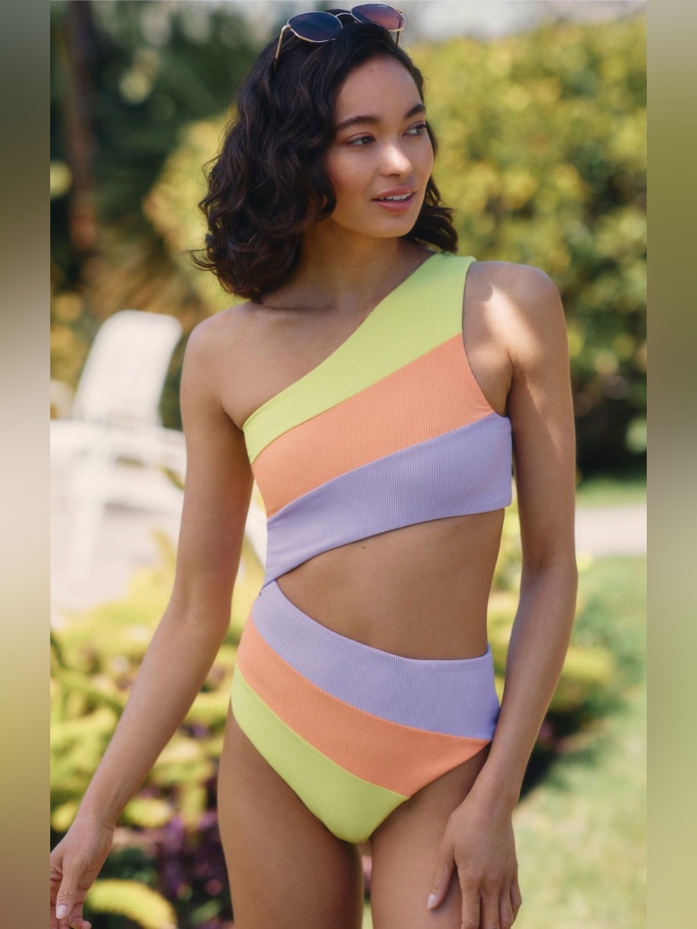 BEACH RIOT Joyce Striped Cutout One-Piece Swimsuit size Small